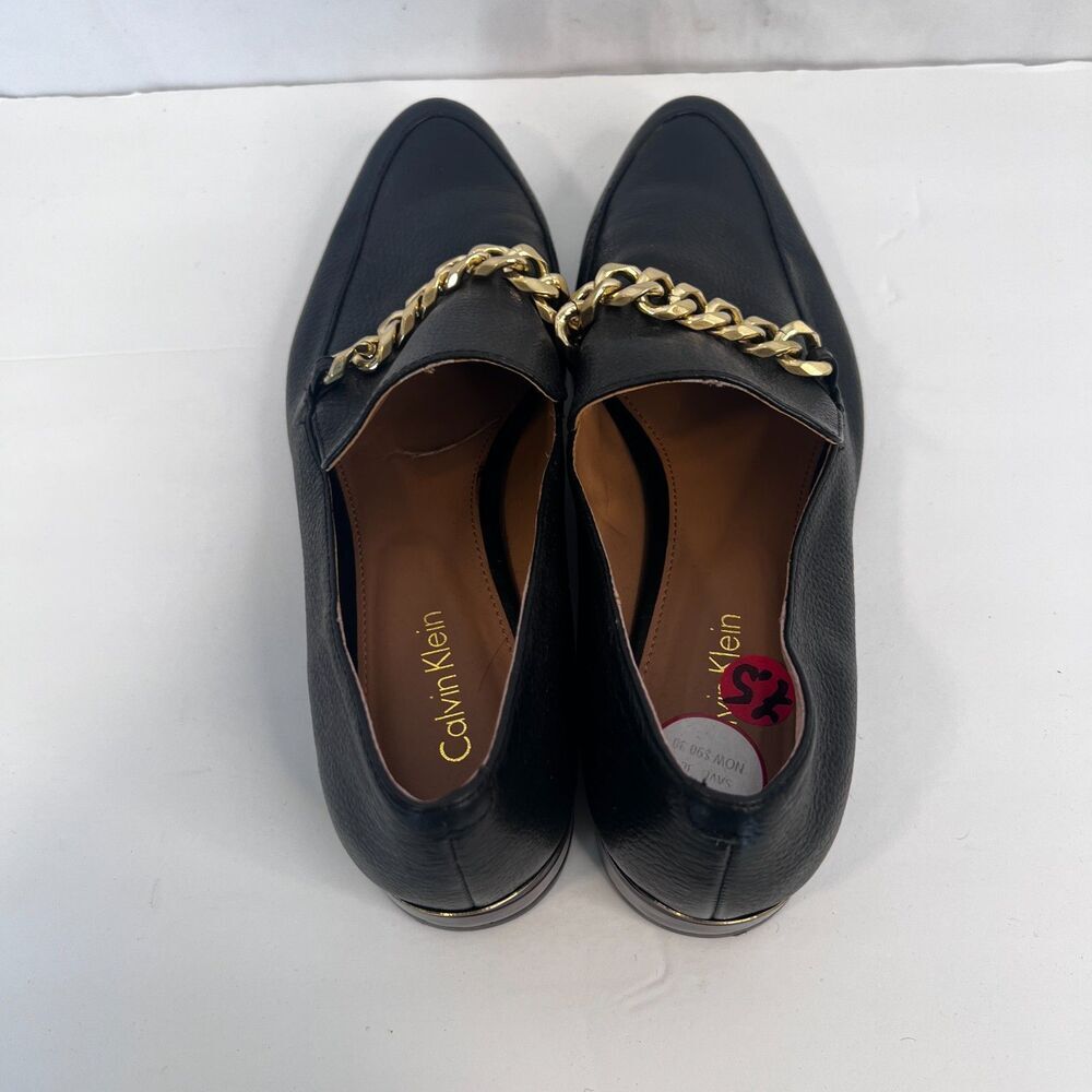 Calvin Klein Gold Chain Loafers Black Slip‎ On Flats Gold Accent Heel Size 7.5 - Picture 4 of 12